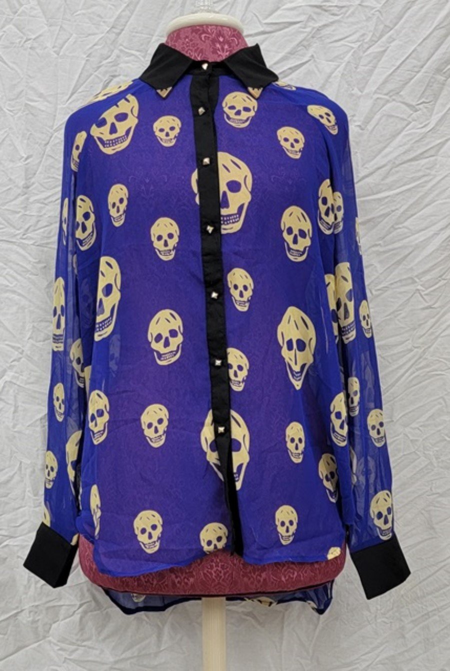NWOT Little Miss L Gold & Purple Skeleton Sheer Button up Blouse 113894