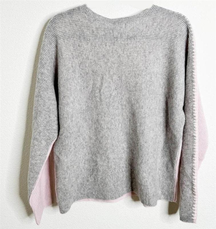 NWT Calme XL Color Block Wool Cashmere Crew Neck Sweater Pink 113915