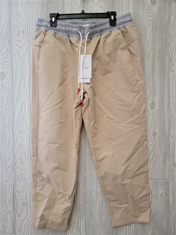 NWT Calme L Mix Nylon Taper Leg Pant Navy Blue 113923