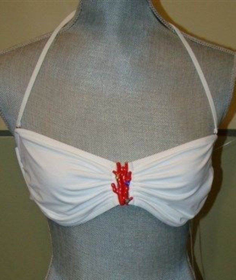 NWT BCBG Max Azria Coral Jeweled Bikini Bandeau Top White M 113930