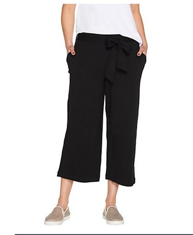 NWT AnyBody 2X Cozy Knit Wide Leg Cropped Pants Black 113992