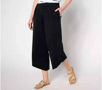 NWT AnyBody 2X Cozy Knit Wide Leg Cropped Pants Black 113992