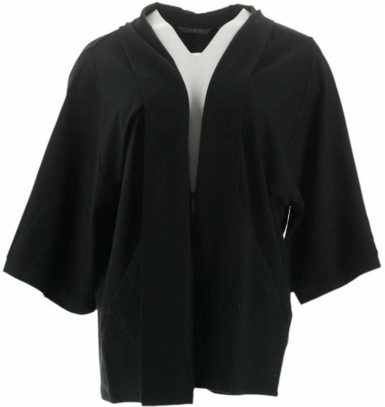 NWT Anybody L French Terry Open Front Topper Kimono Black 113995