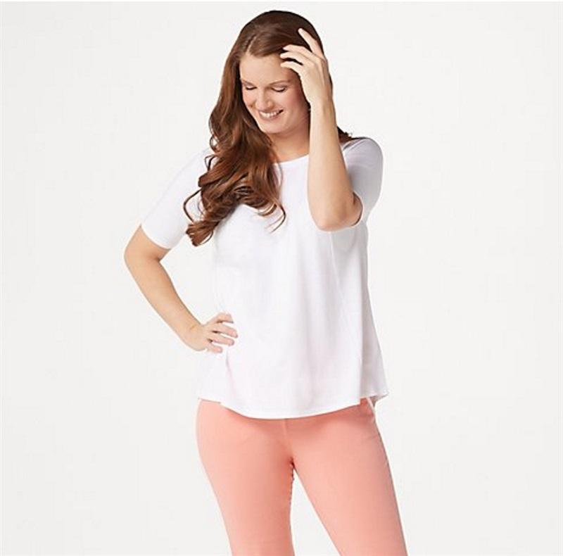 NWT AnyBody LG Cozy Knit Short Sleeve Swing Top White 114026