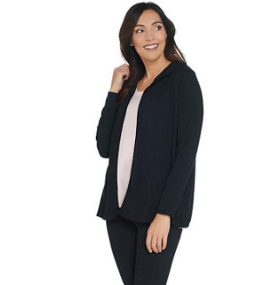 NWT AnyBody XS Cozy Knit hooded Cardigan Navy 114028