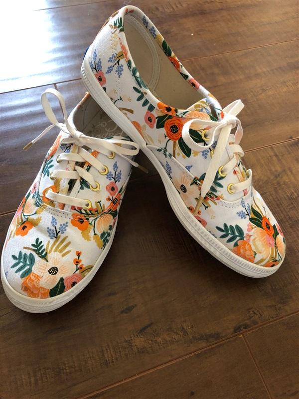 NWT Keds Rifle Paper CO Lively Champion White Floral 10.5 M Girls 114046