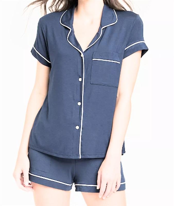 NWT Bobeau Small Notched Collar Button Up Pajama Shorts Blue 114072
