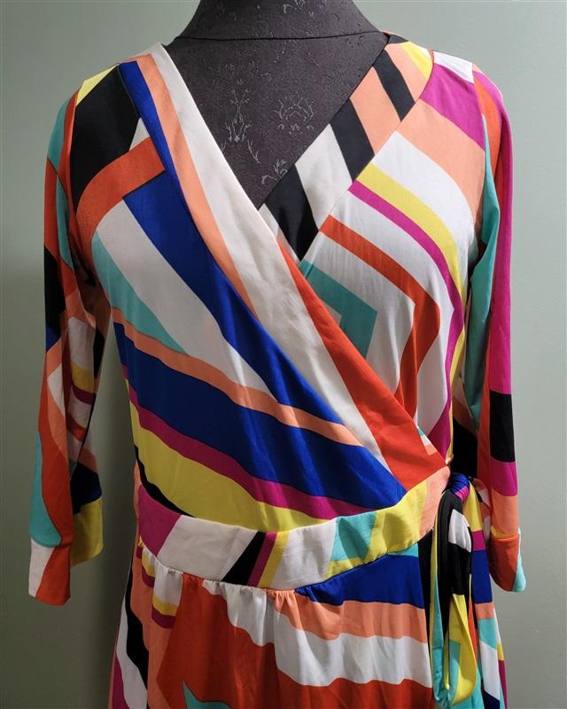 NWOT Melissa Masse Made to Measure XL Geometric Bold Stripe Wrap Dress 114073