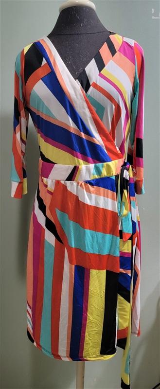 NWOT Melissa Masse Made to Measure XL Geometric Bold Stripe Wrap Dress 114073