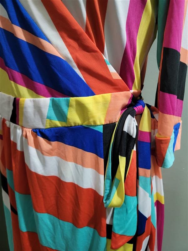 NWOT Melissa Masse Made to Measure 2XL Geometric Bold Stripe Wrap Dress 114075