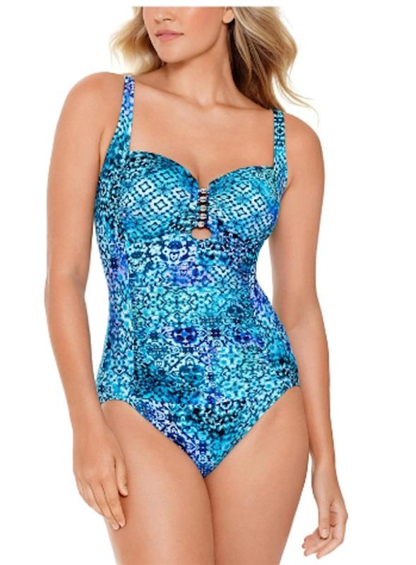 NWT Swim Solutions 16 Beaded Mio Blue 1Pc Swimsuit 114080
