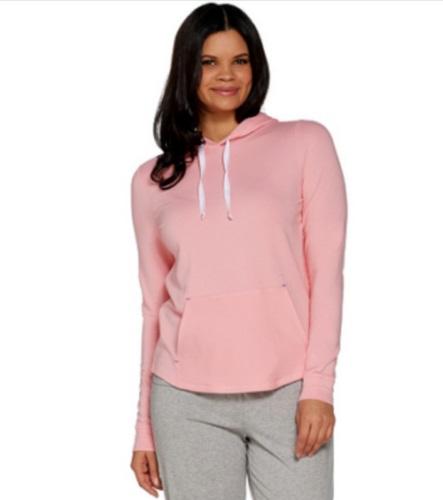 NWT Anybody SM Cozy Knit Light French Terry Hoodie Melon Pink 114093