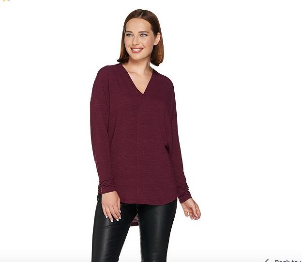 NWT Lisa Rinna 1x Hi Low Cocoon Knit Top Wine 114110