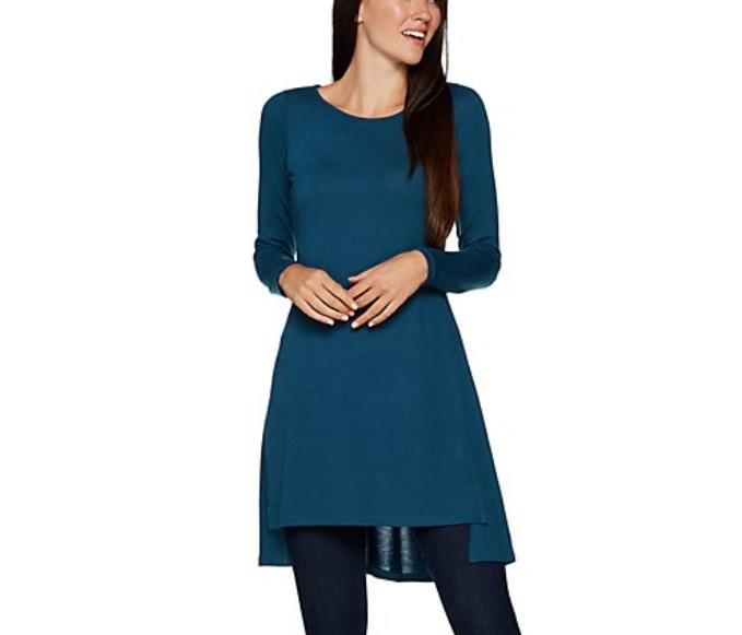 NWT Lisa Rinna M Long Sleeve Knit Tunice side Slit Blue 114112