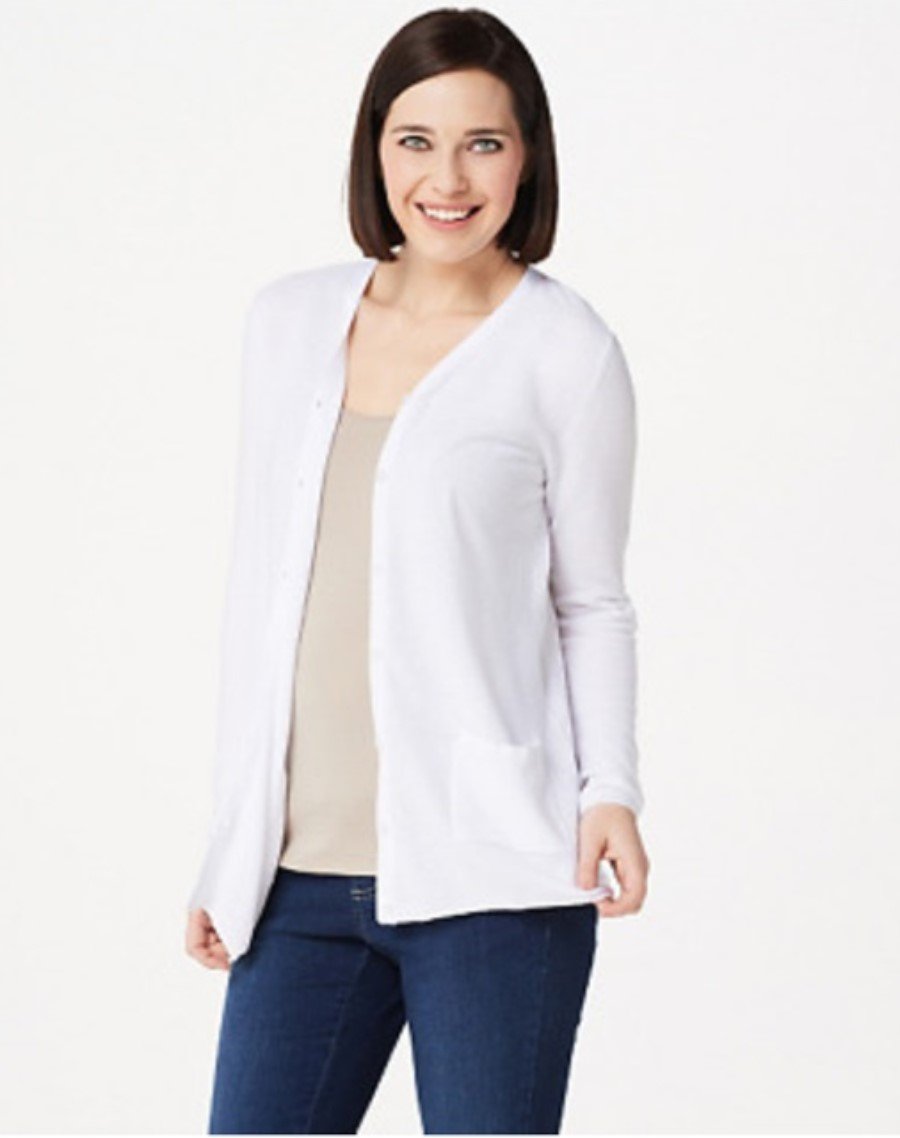 NWT Joan Rivers 1X Grograin Ribbon White Cardigan 114117