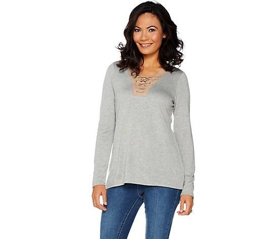 NWT Kelly Clinton Kelly XL Faux Suede Lace Up Heather Top 114119