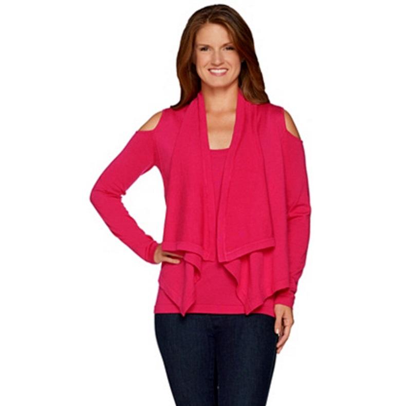 NWt Attitudes Renee XL Cold Shoulder Cardigan & Tank Set Pink 114128