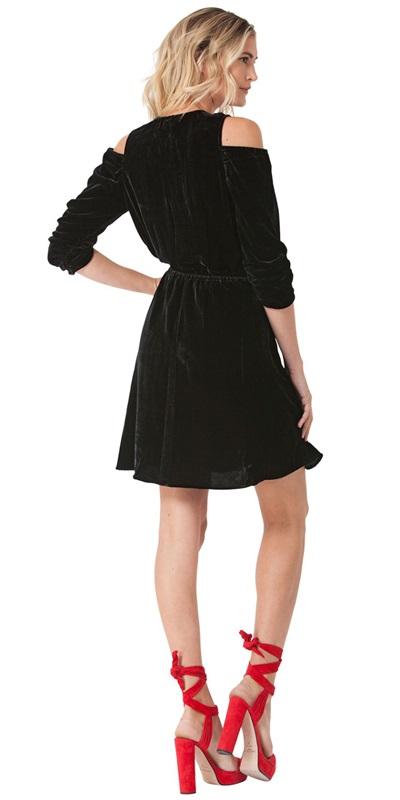 NWOT Hale Bob S Cold Shoulder Black Velvet Mini Dress 114255