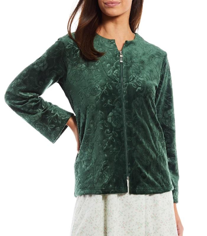 NWt Miss Elaine XL ZIP VELVET FLEECE Bed Jacket Robe Green 114291