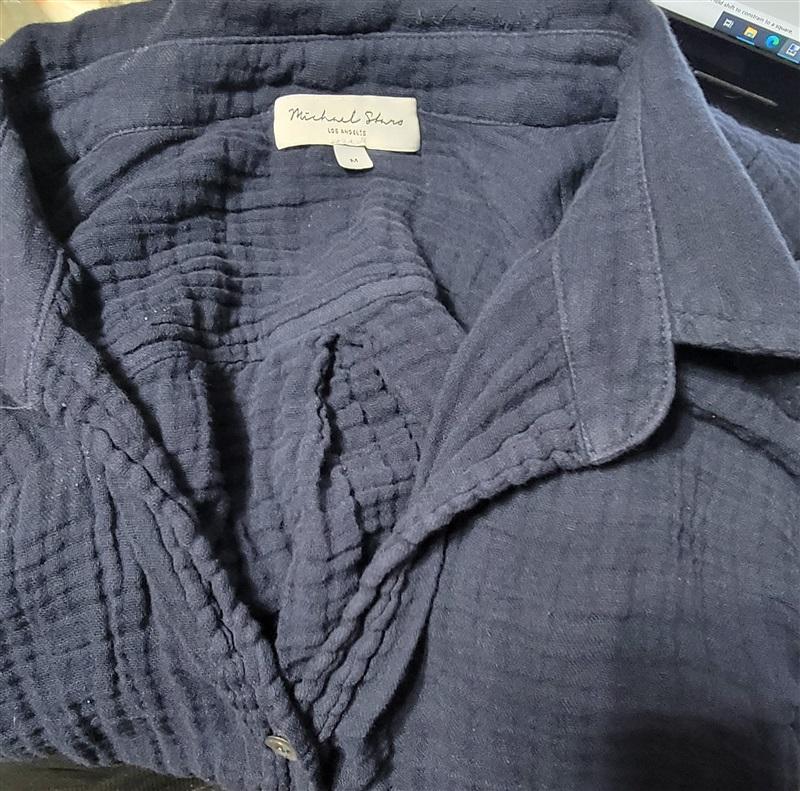 NWOTD Michael Stars M Polly Gauze Button Up Shirt Dress Navy Blue 114431