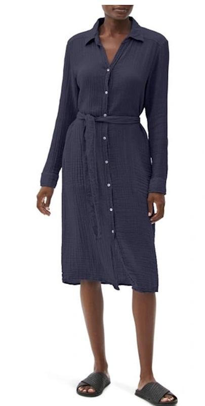 NWOTD Michael Stars S Cleo Gauze Button Up Shirt Dress Long Blue Gray 114433