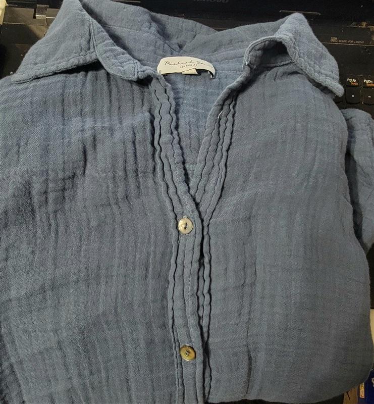 NWOTD Michael Stars S Cleo Gauze Button Up Shirt Dress Long Blue Gray 114433