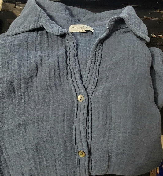 NWOTD Michael Stars S Cleo Gauze Button Up Shirt Dress Long Blue Gray 114433