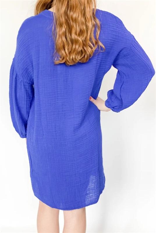 NWOT Michael Stars L Katarina Gauze Crinkle Dress Blue V Neck 114442
