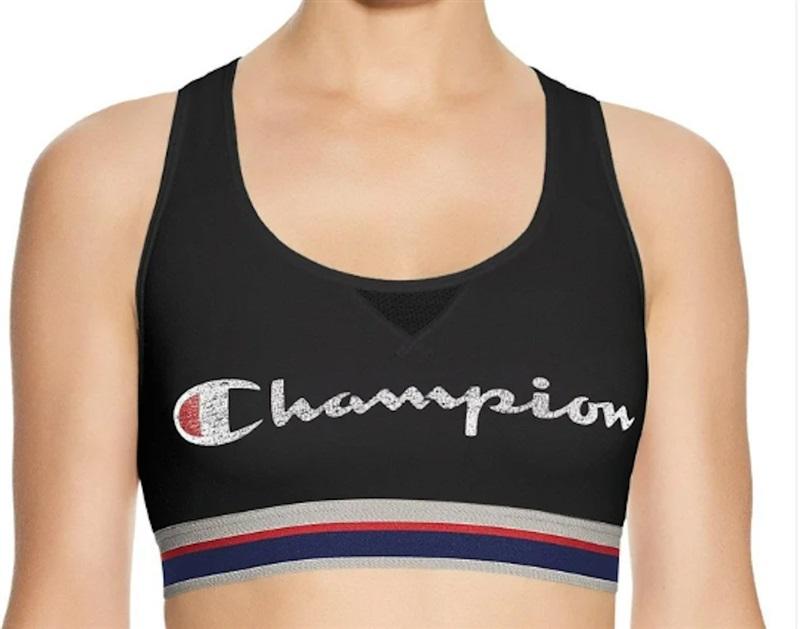 NWT Champion L The Authentic Distressed Logo Sports Bra Black 114570