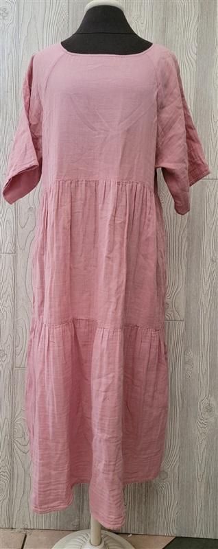 NWT Calme S Raglan Tiered Crinkle Gauze Pink Dress 114601