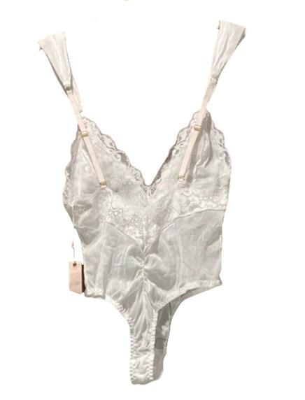 NWT HAH Intimates L White Bridal lace Thong Bodysuit 114618
