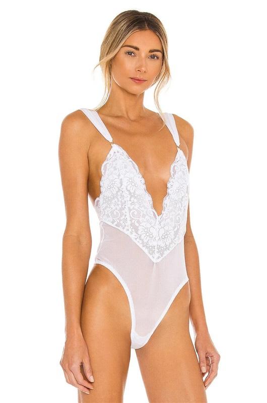 NWT HAH Intimates L White Bridal lace Thong Bodysuit 114618
