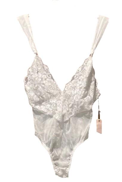 NWT HAH Intimates L White Bridal lace Thong Bodysuit 114618