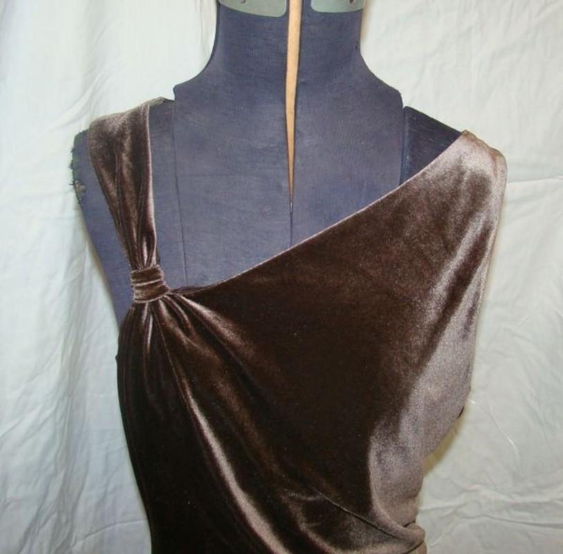 NEW BCBG Max Azria M Brown Slinky Velvet Asymmetrical Evening Dress 114656