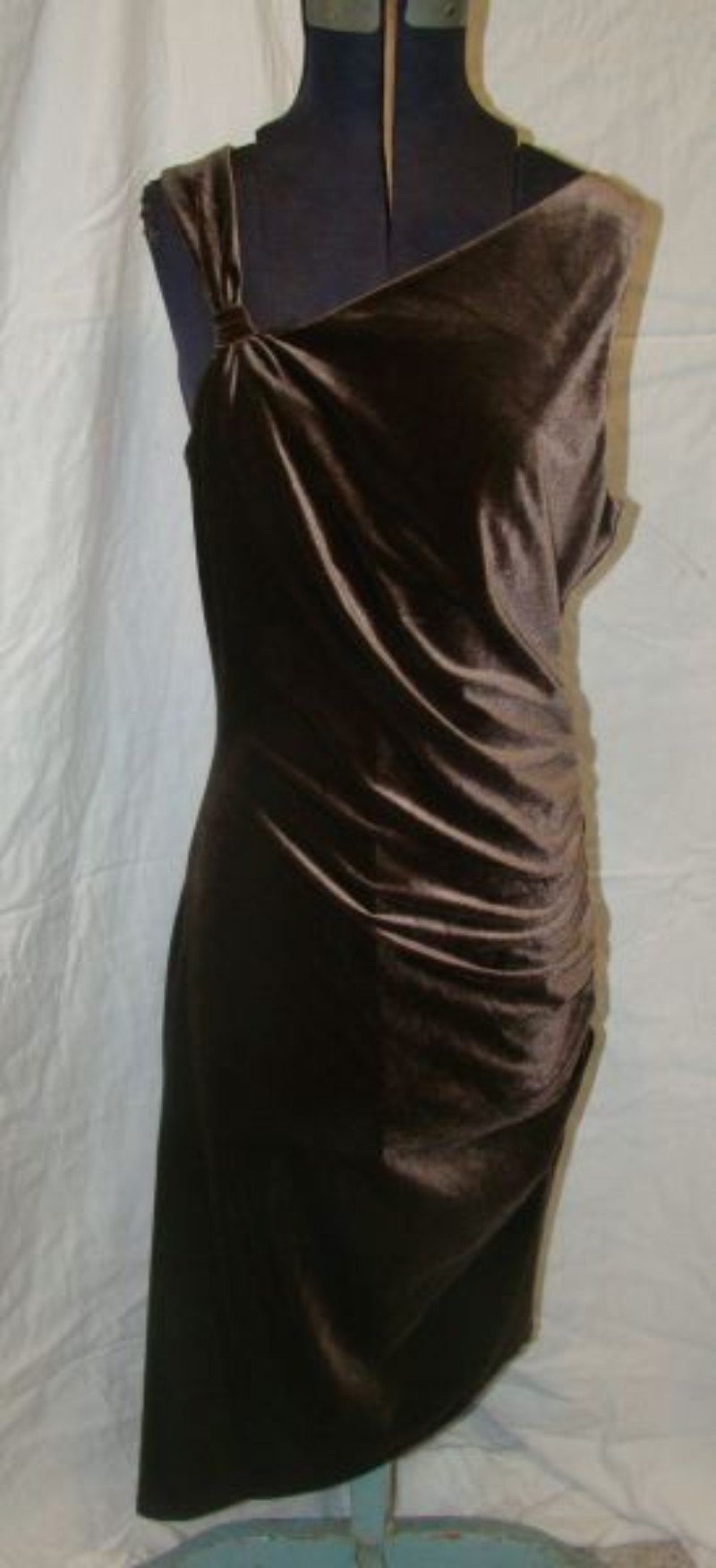 NEW BCBG Max Azria M Brown Slinky Velvet Asymmetrical Evening Dress 114656