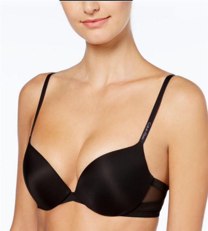 NWT Calvin Klein 32D Black QF1832 Sculpted Plunge Push Up Bra 114660