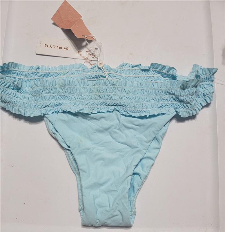 NWT Pilyq L Cabana Blue Solid Smocked Band Cheeky Bikini Swim Bottoms 114679