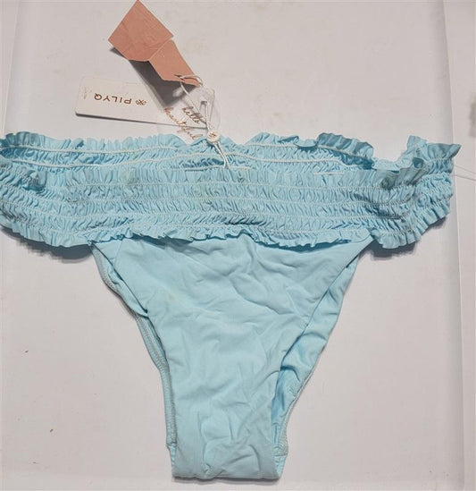 NWT Pilyq L Cabana Blue Solid Smocked Band Cheeky Bikini Swim Bottoms 114679