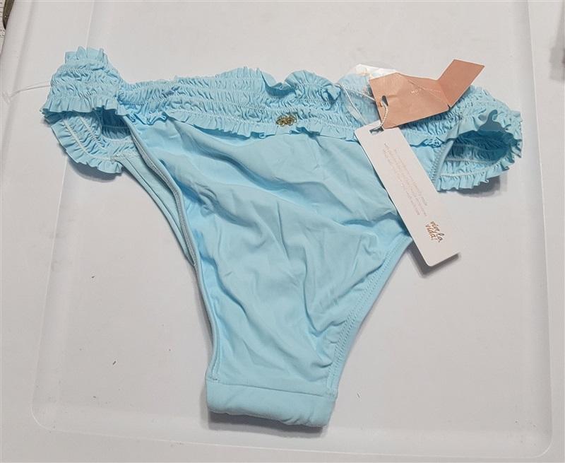 NWT Pilyq L Cabana Blue Solid Smocked Band Cheeky Bikini Swim Bottoms 114679