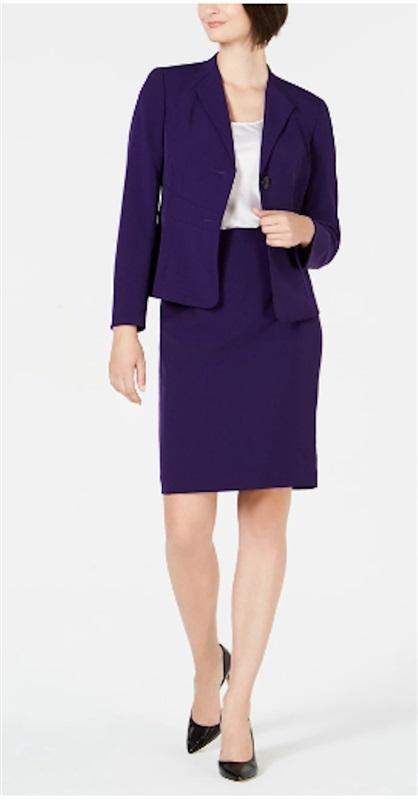 NWOT Le Suit 8 Purple Cross Hatch Jacket & Skirt 114682