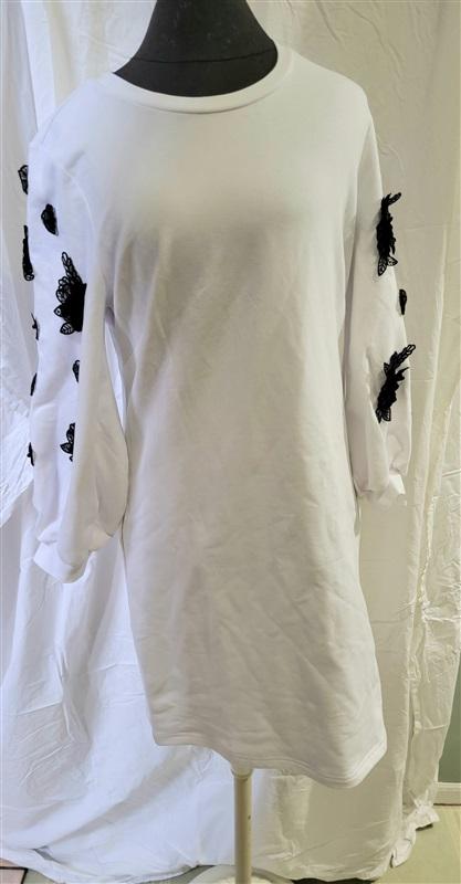 NWOT Boston Proper M French Terry Dress Long Sleeve Lace Flowers 114684