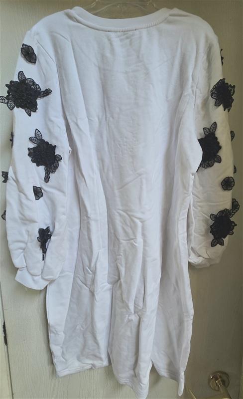 NWOT Boston Proper M French Terry Dress Long Sleeve Lace Flowers 114684