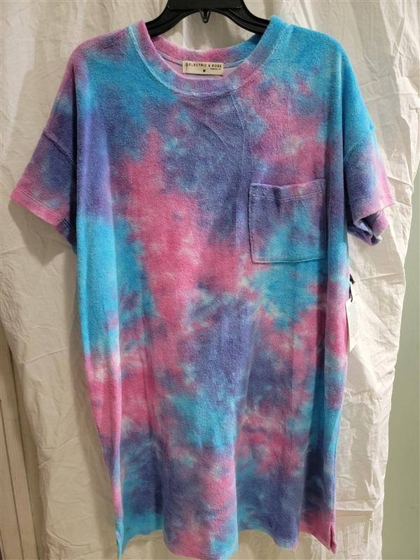 NWT Electric Rose M Baxter Terry Dress Tie Dye Pink Blue 114687