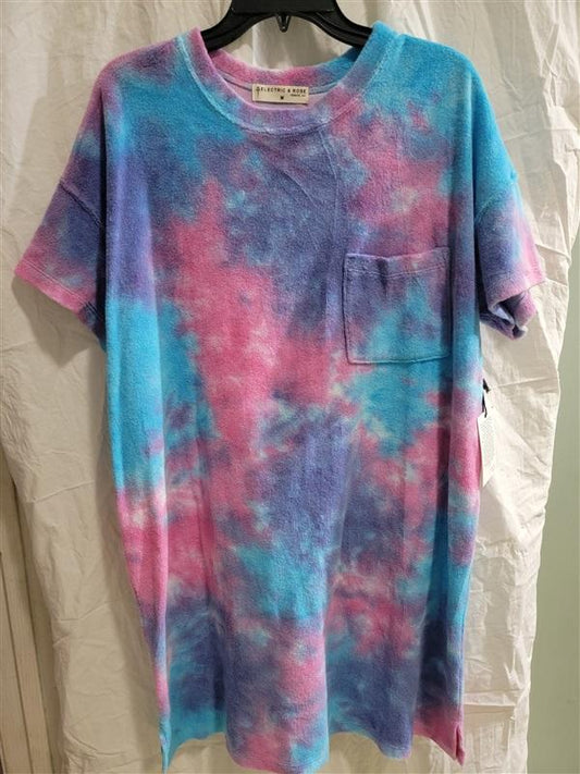 NWT Electric Rose M Baxter Terry Dress Tie Dye Pink Blue 114687