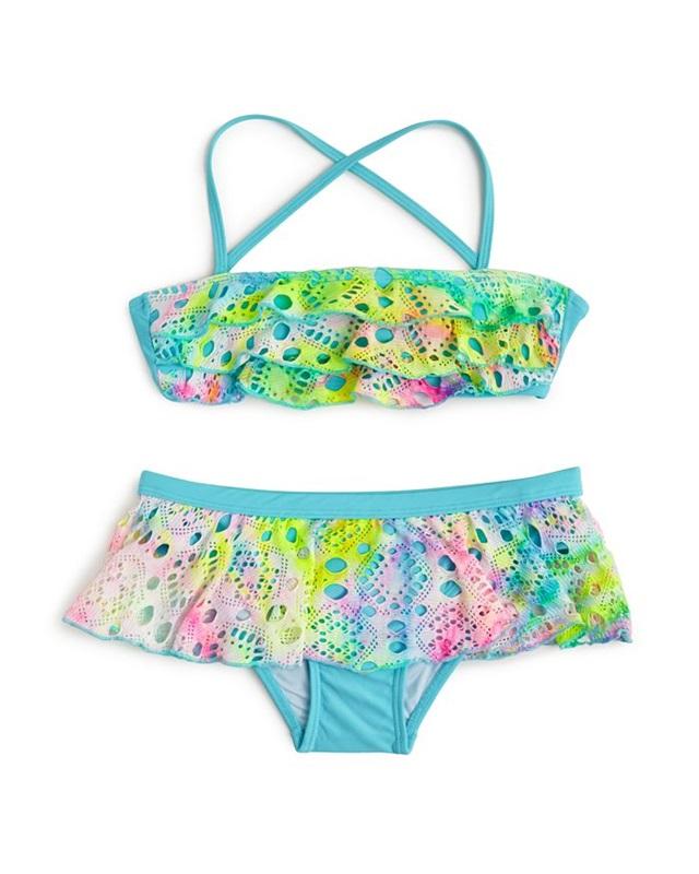 NWT PIlyq 16 Girls Rainbow Lace Blue Bikini Top & Bottom 114714