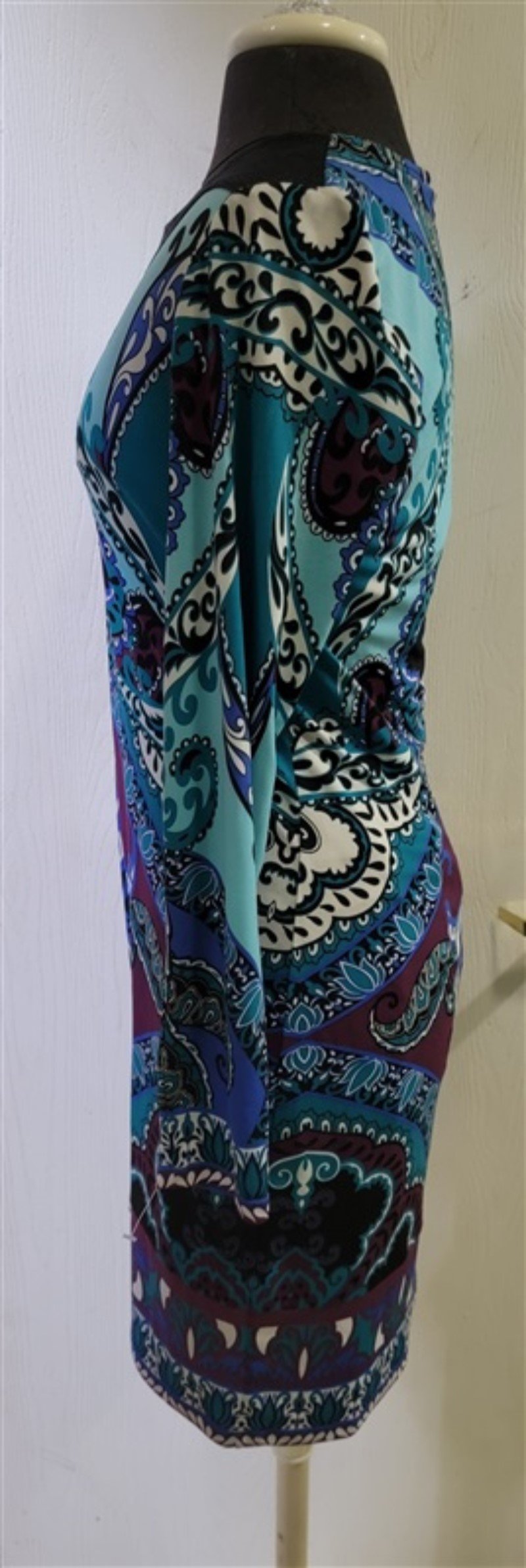 NWT Hale Bob S Jersey Dress Faux Leather V Neck Purple Blue 114756