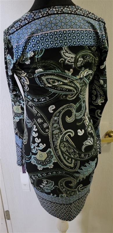 NWOT Hale Bob S Jersey Dress Lace Up V Neck blue Green 114759