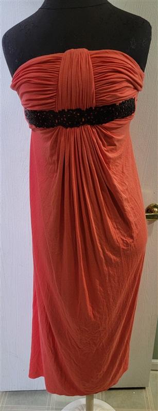 NWT Sky S Strapless Orange Club Maxi Dress faux Leather Belt 114763
