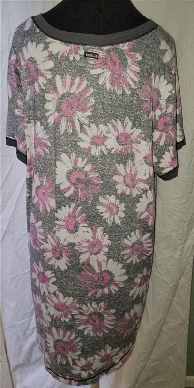 NWT Kensie 2X Round Neck Knit Nightshirt Pink Gray Daisy 114773