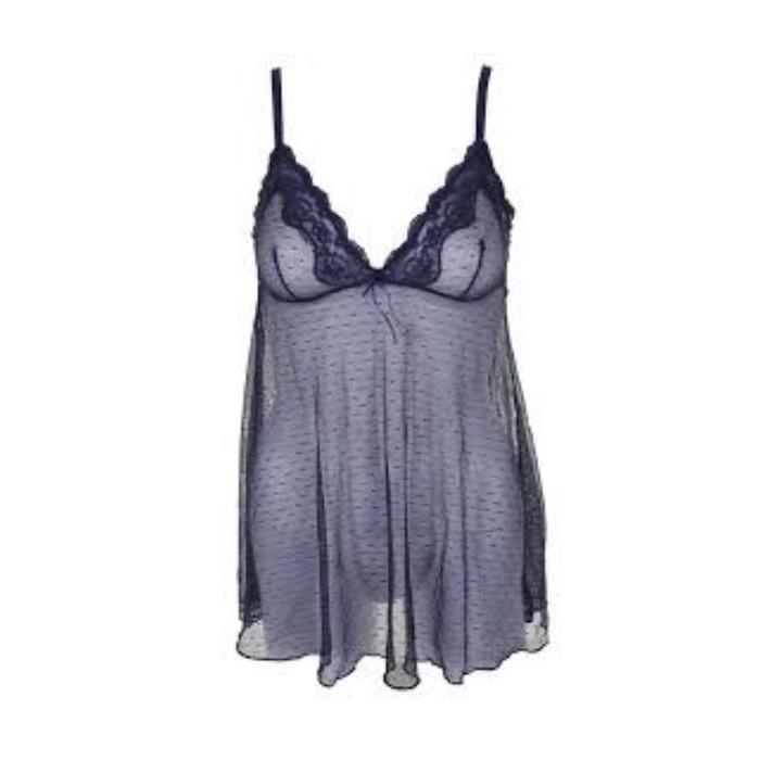 NWOT Heidi Klum xS After Hours Dot-Mesh Babydoll Chemise H294-1181B Blue 114802